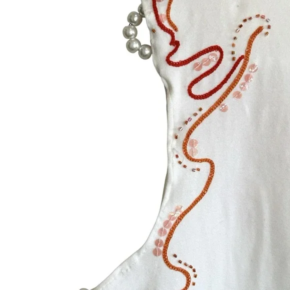 Chicos Beaded Sequin Lobster Tank Top Sz 2 Large Beachy Coastal Embroidered Flaw - Picture 7 of 11